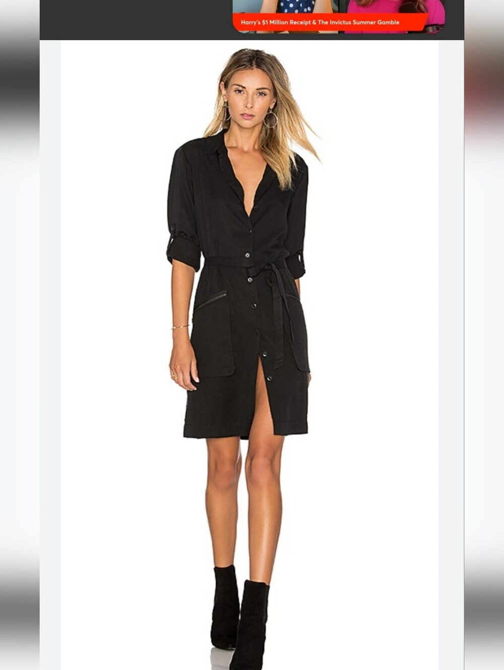 ATM Anthony Thomas Melillo Black Belted Shirt Dress Medium Cargo Utility Tencel - Picture 2 of 10